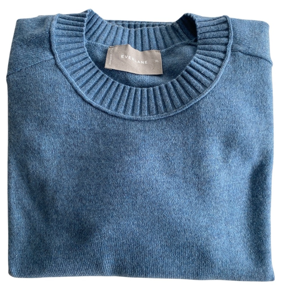 Everlane Women's The Classic Crew  Cashmere Sweater in Denim Blue XL